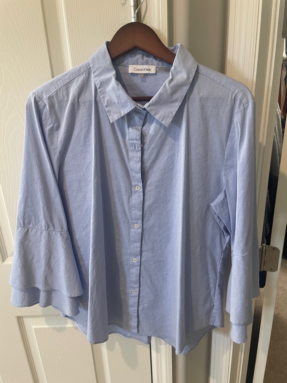 Calvin Klein Pale Blue bell-Sleeve Button-Down Shirt